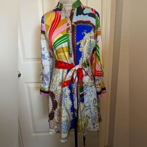 Zara Size Small Colorful Patterned Belted Dress